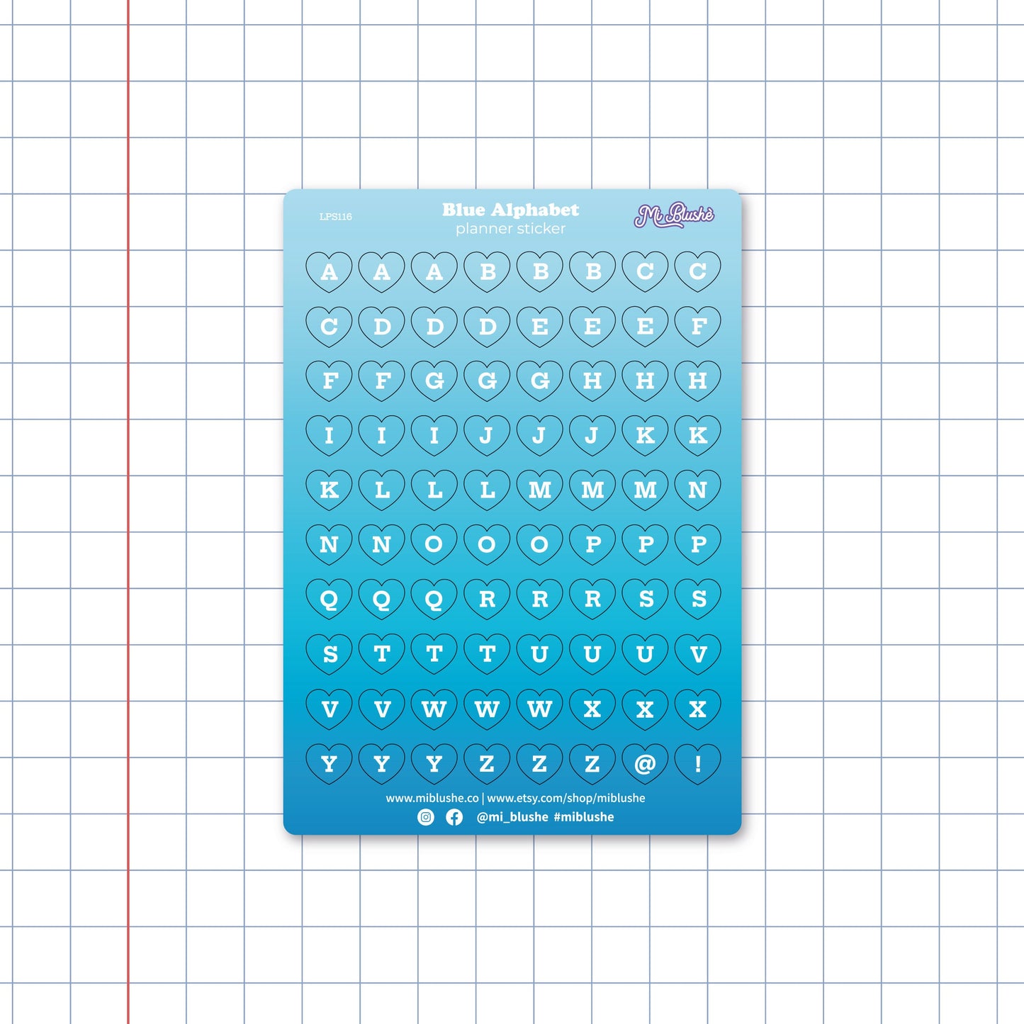 Blue Alphabet Heart Planner Sticker