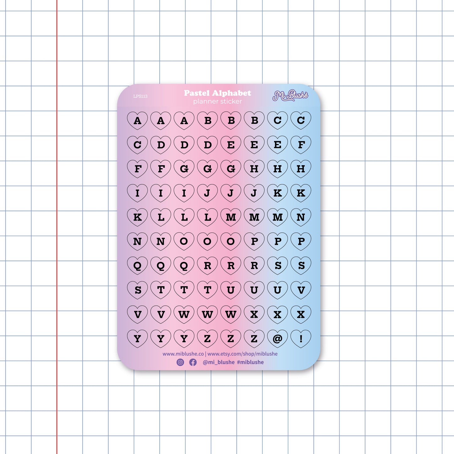 Pastel Alphabet Heart Planner Sticker