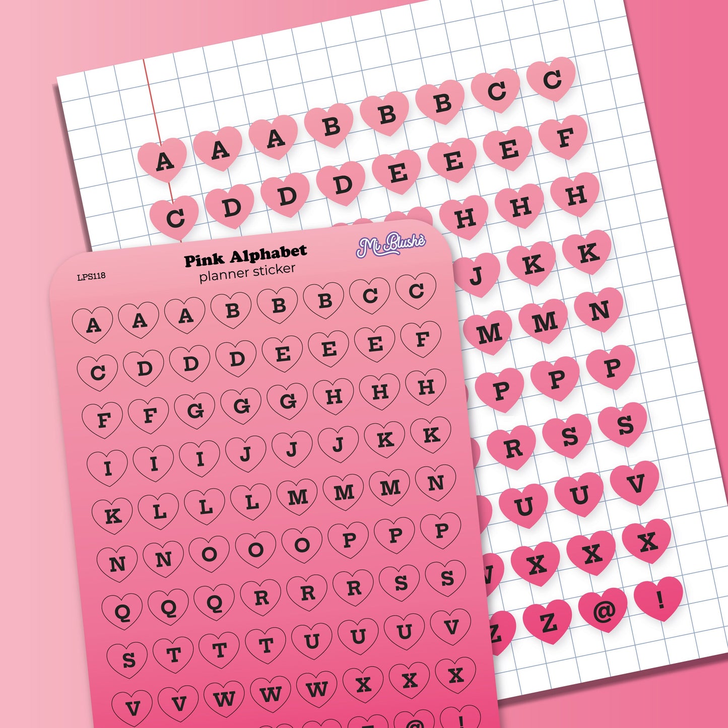 Pink Alphabet Heart Planner Sticker