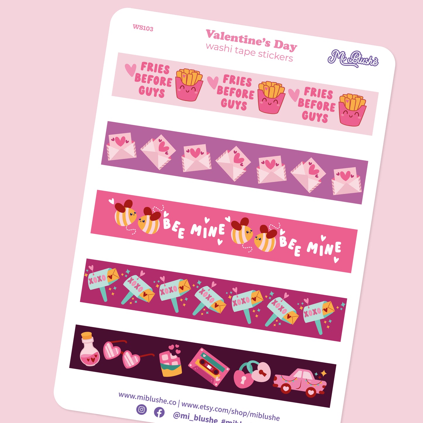 Valentine's Day Washi Strips Planner Stickers
