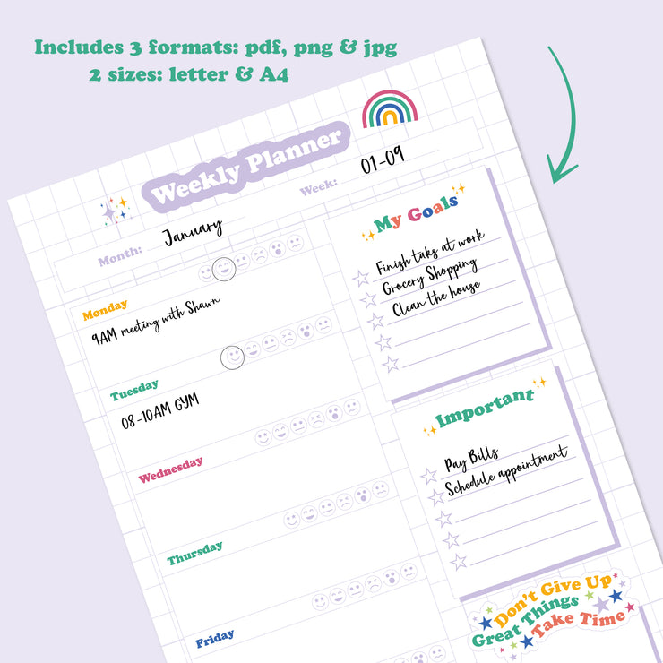 Printable Weekly Planner Don't Give Up