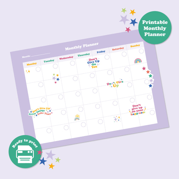 Printable Monthly Planner Don't Give Up