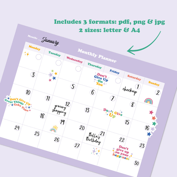 Printable Monthly Planner Don't Give Up