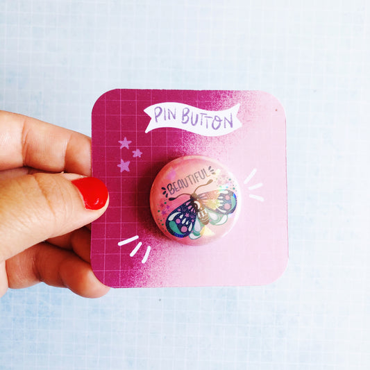 Beautiful Moth Holographic Pin Button