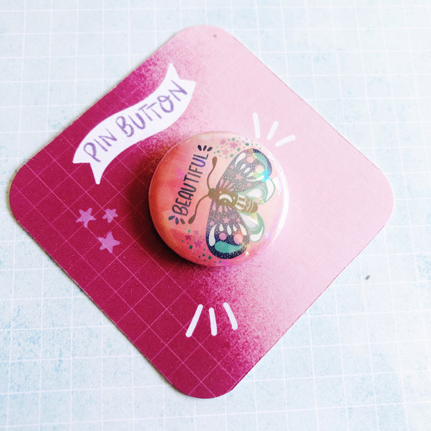 Beautiful Moth Holographic Pin Button