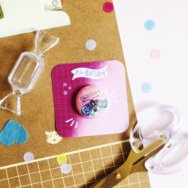 Beautiful Moth Holographic Pin Button
