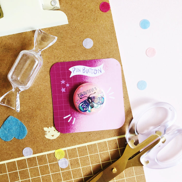 Beautiful Moth Holographic Pin Button