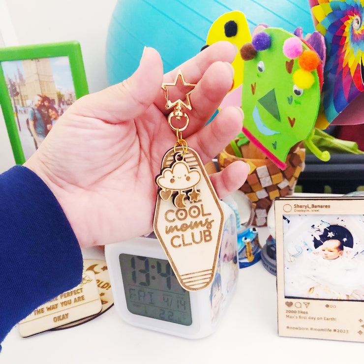 The cool moms club Wood keychain