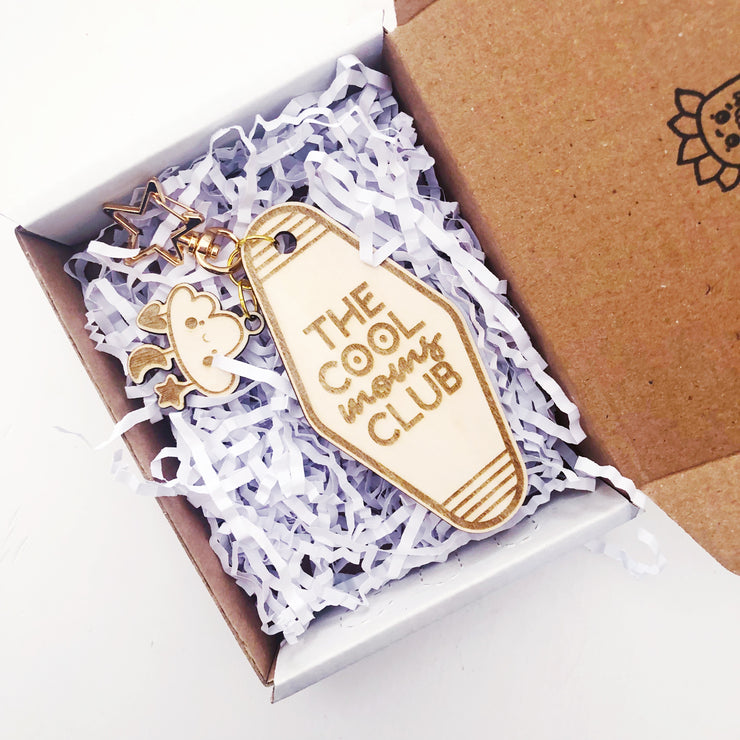 The cool moms club Wood keychain