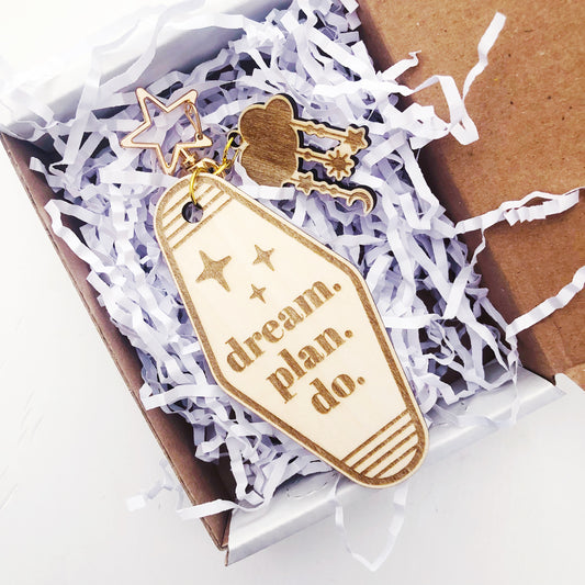 Dream Plan Do Wood keychain