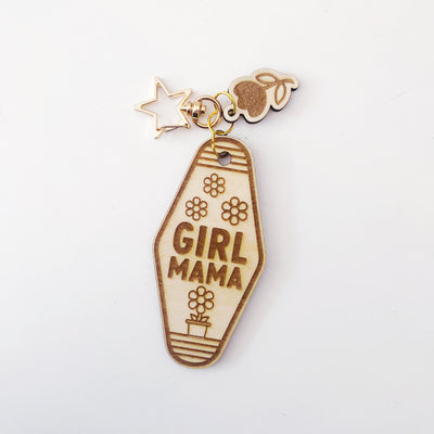 Girl Mama Wood keychain