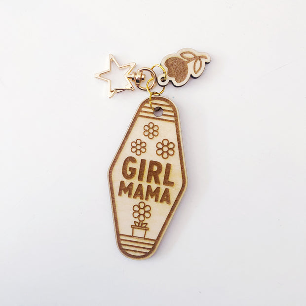 Girl Mama Wood keychain