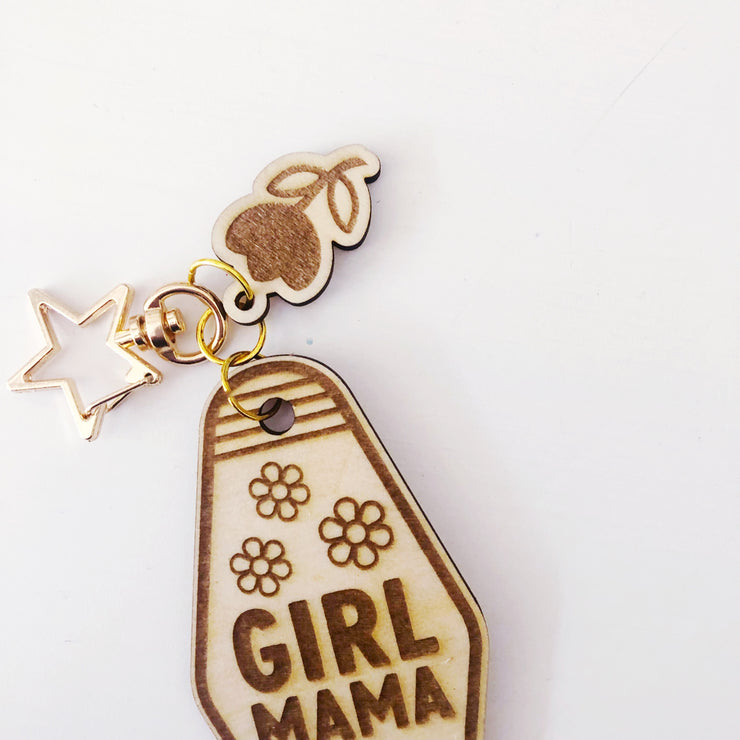 Girl Mama Wood keychain