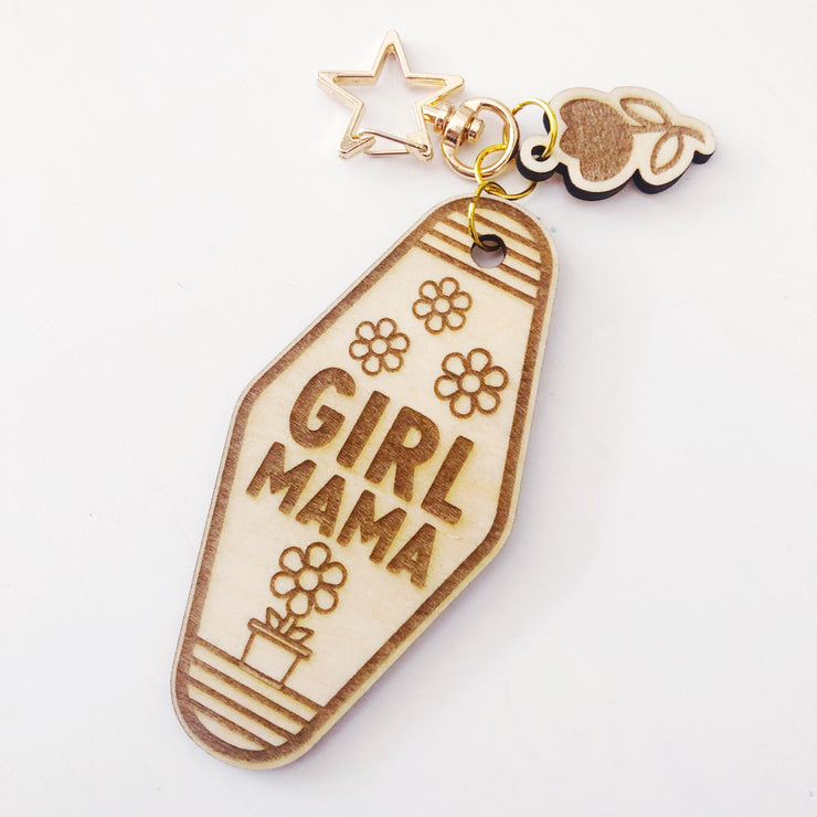 Girl Mama Wood keychain
