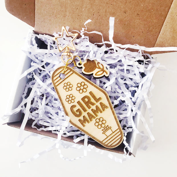 Girl Mama Wood keychain