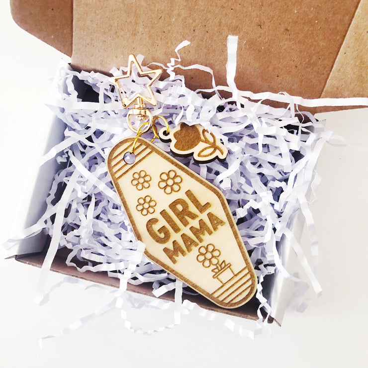 Girl Mama Wood keychain