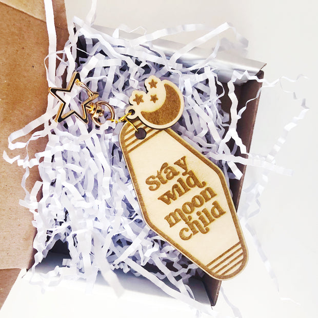 Stay Wild Moon Child Wood keychain