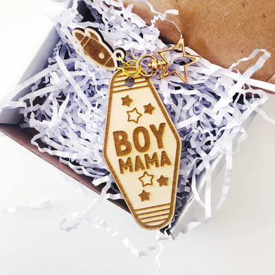 Boy Mama Wood keychain