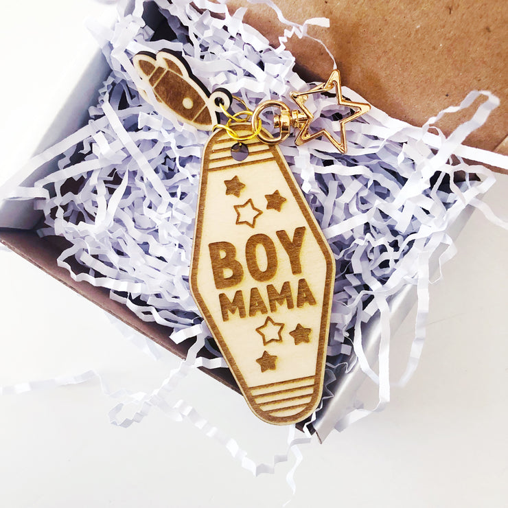 Boy Mama Wood keychain