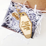 Drive Safe Wood keychain