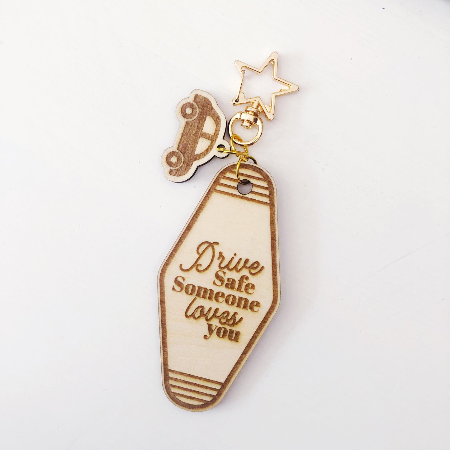 Drive Safe Wood keychain