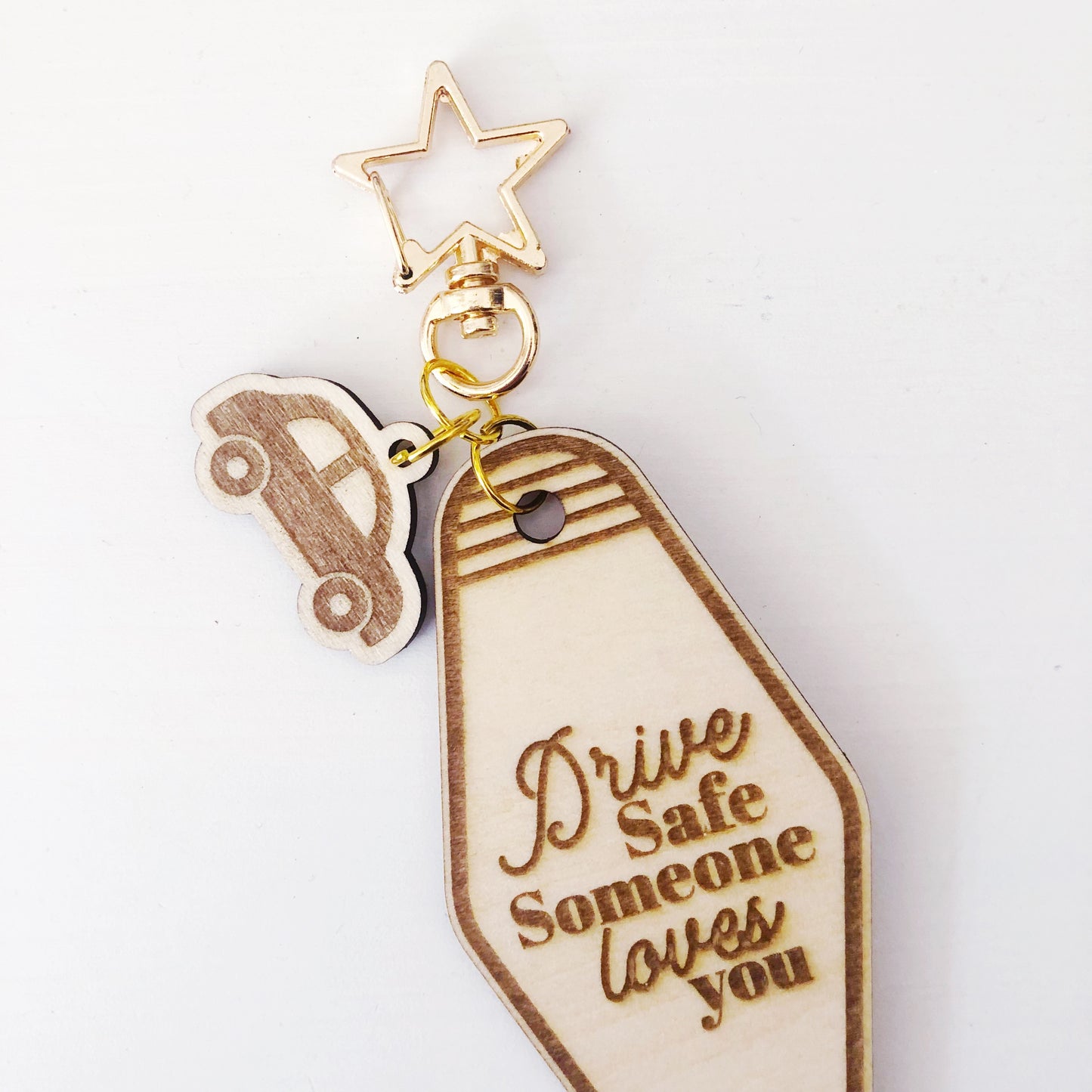 Drive Safe Wood keychain