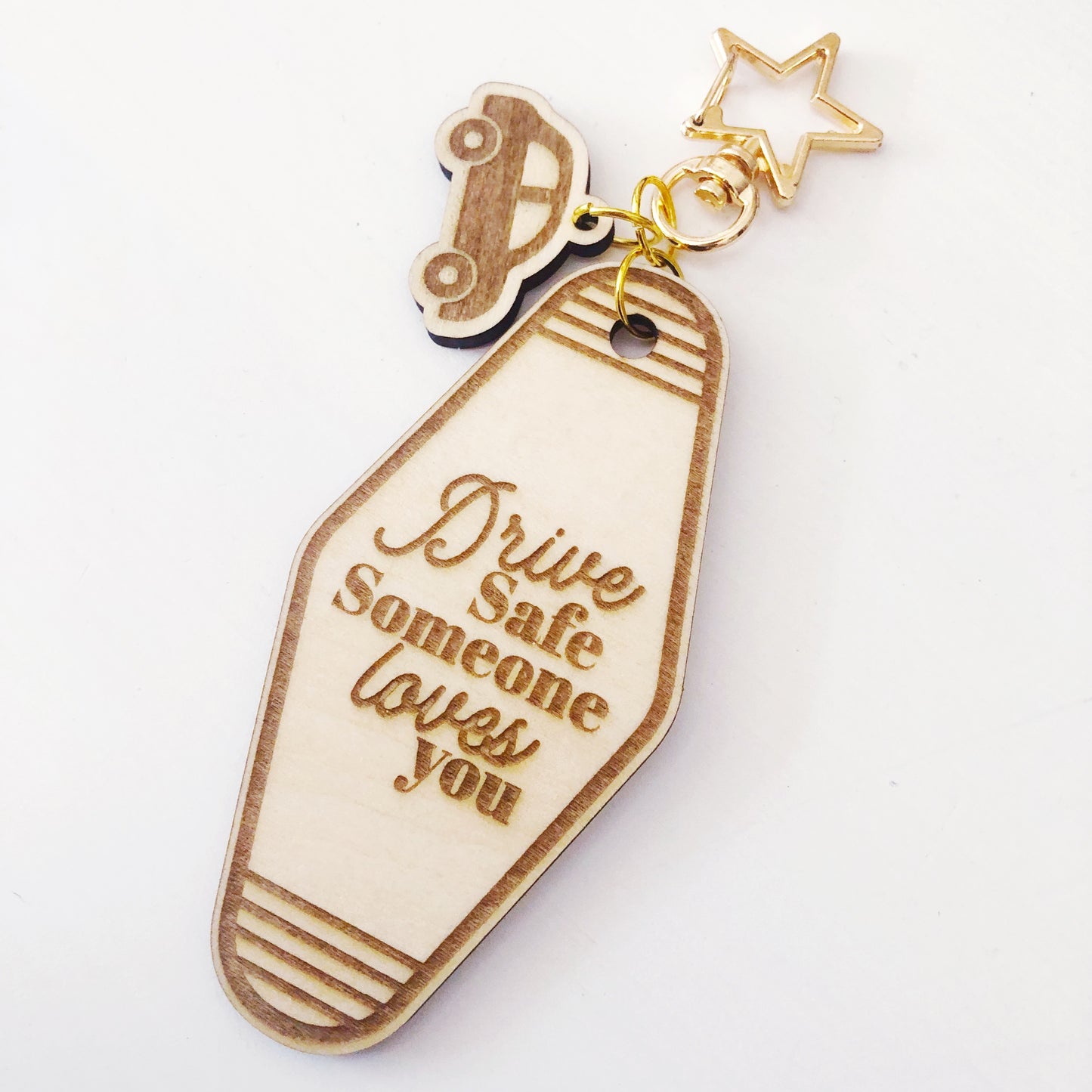 Drive Safe Wood keychain