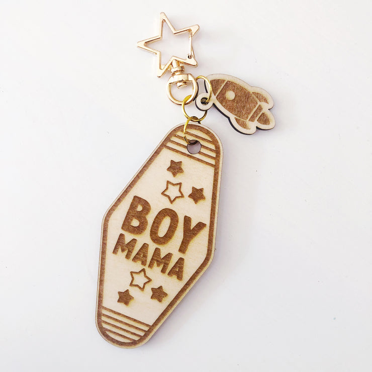 Boy Mama Wood keychain