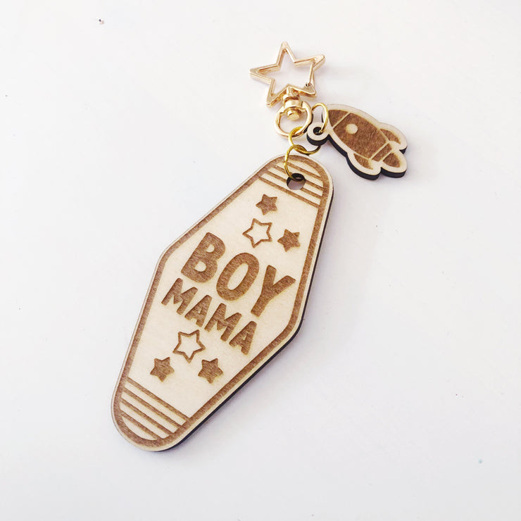 Boy Mama Wood keychain