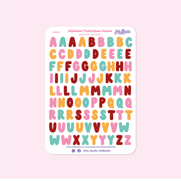 Valentine's Day Alphabet Planner Stickers