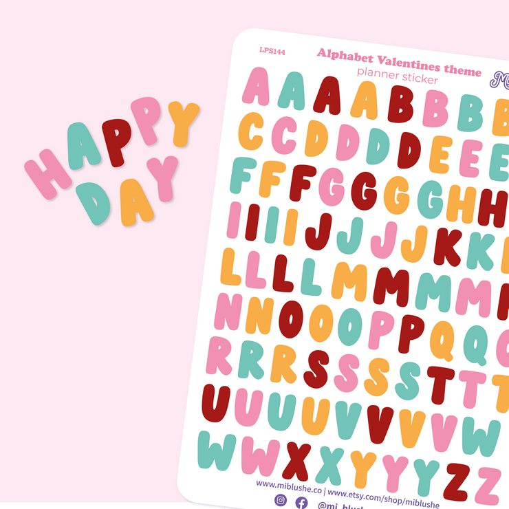 Valentine's Day Alphabet Planner Stickers