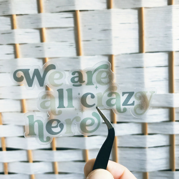 We Are All Crazy Here Transparent Vinyl Sticker