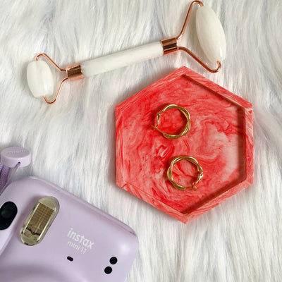 Red Marble Hexagon Tray Coaster