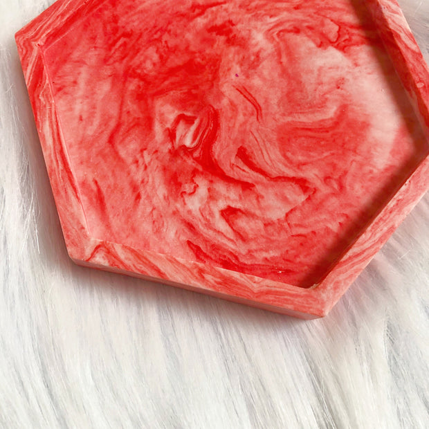 Red Marble Hexagon Tray Coaster