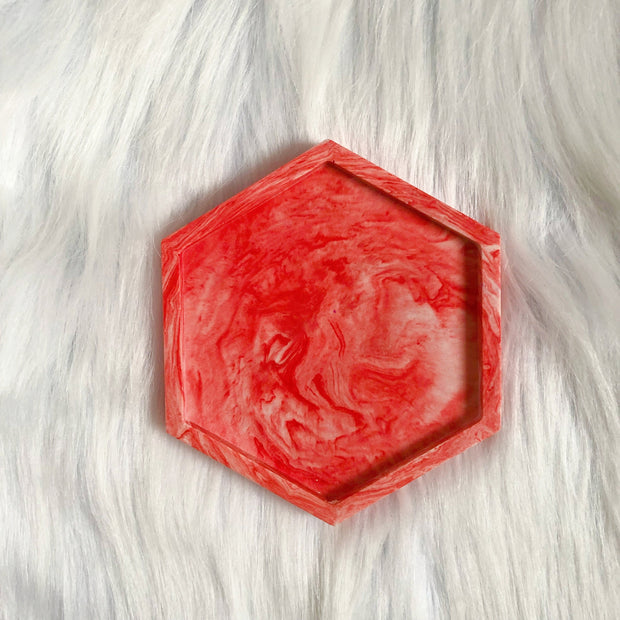 Red Marble Hexagon Tray Coaster