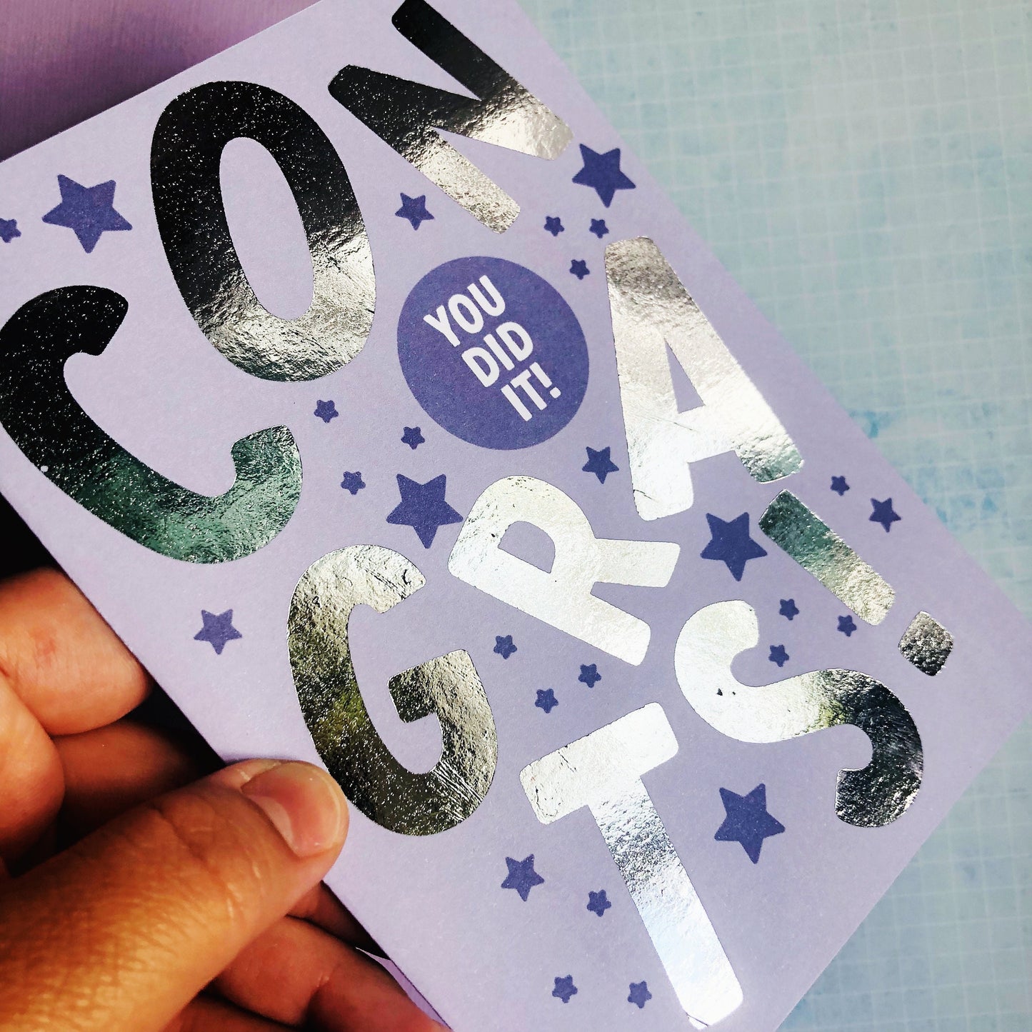 Congrats + Silver Foil Purple Greeting Card