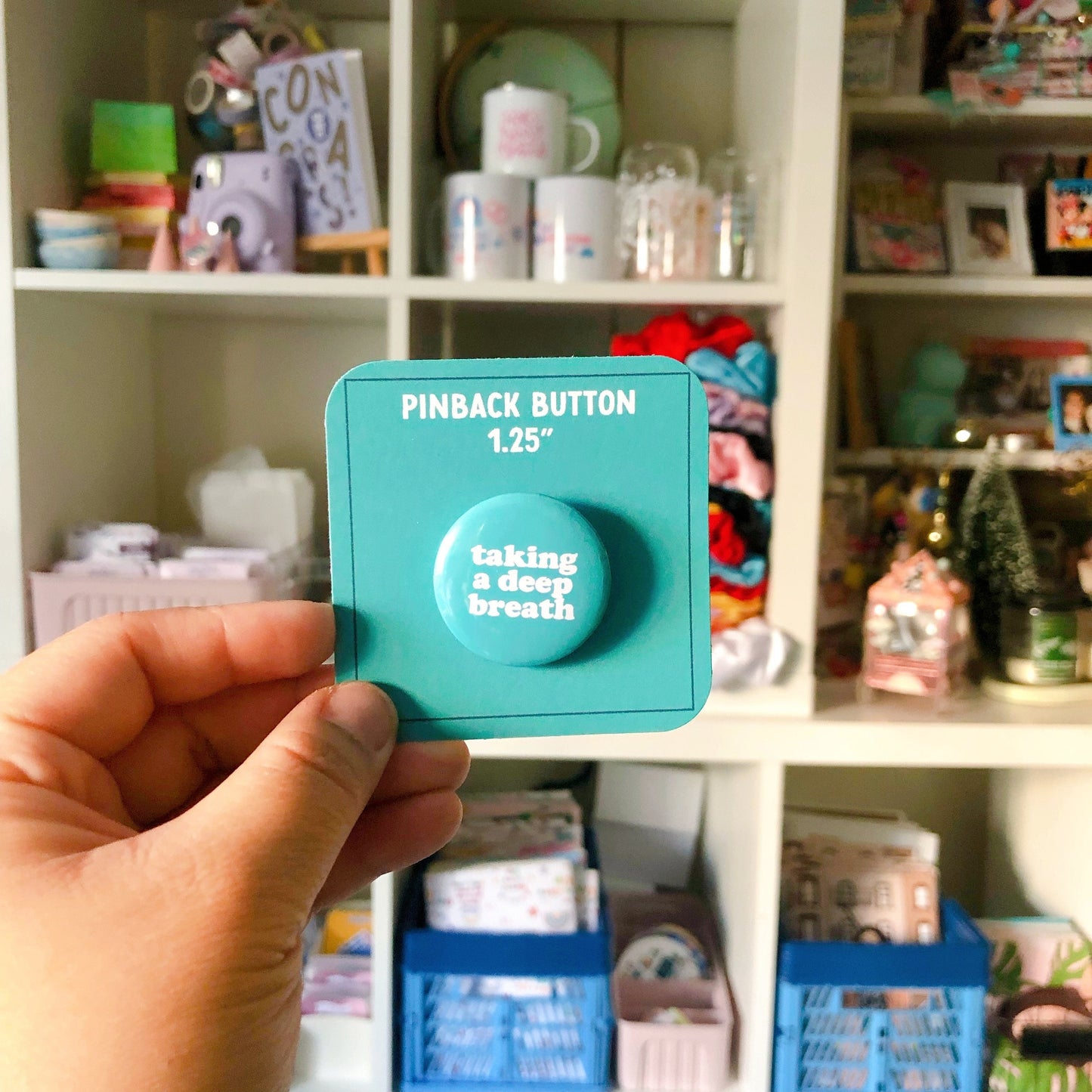Taking a Deep Breath Pin Button