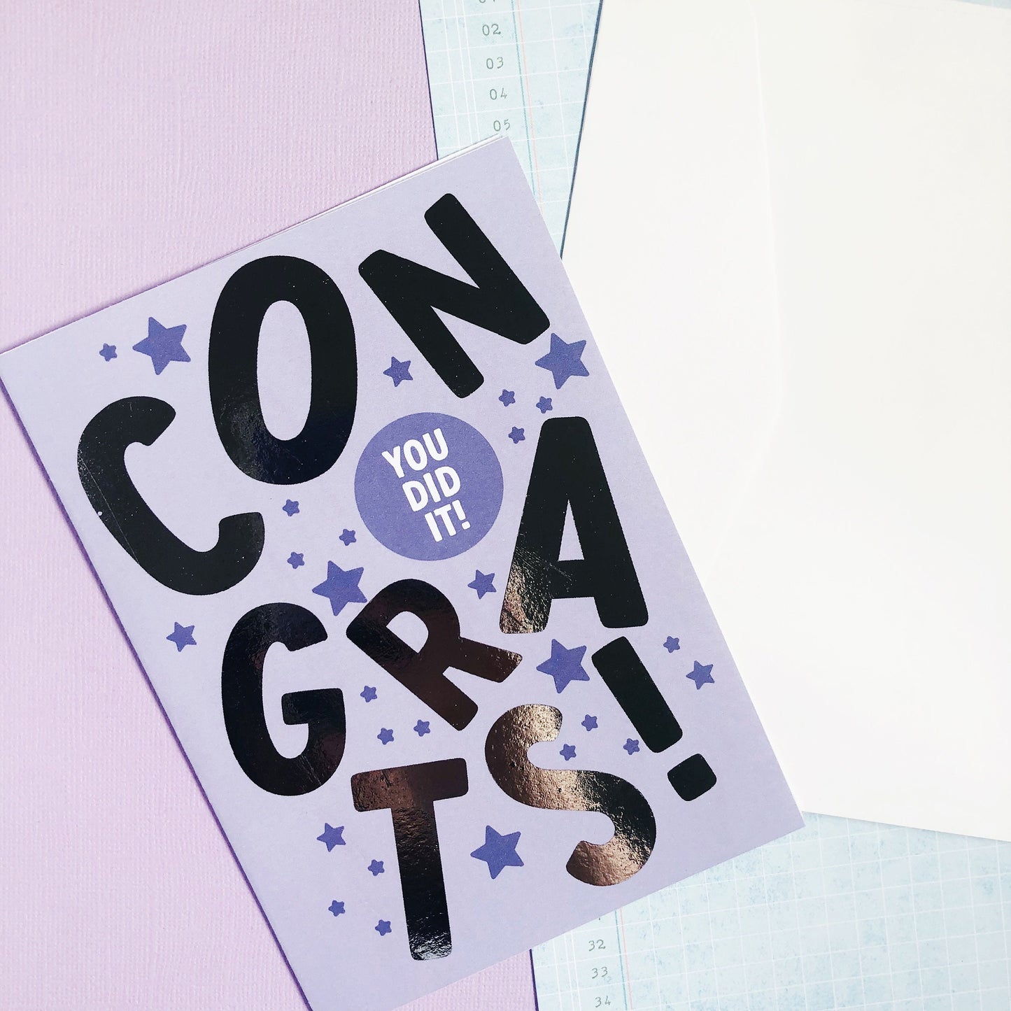 Congrats + Silver Foil Purple Greeting Card