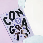 Congrats + Silver Foil Purple Greeting Card