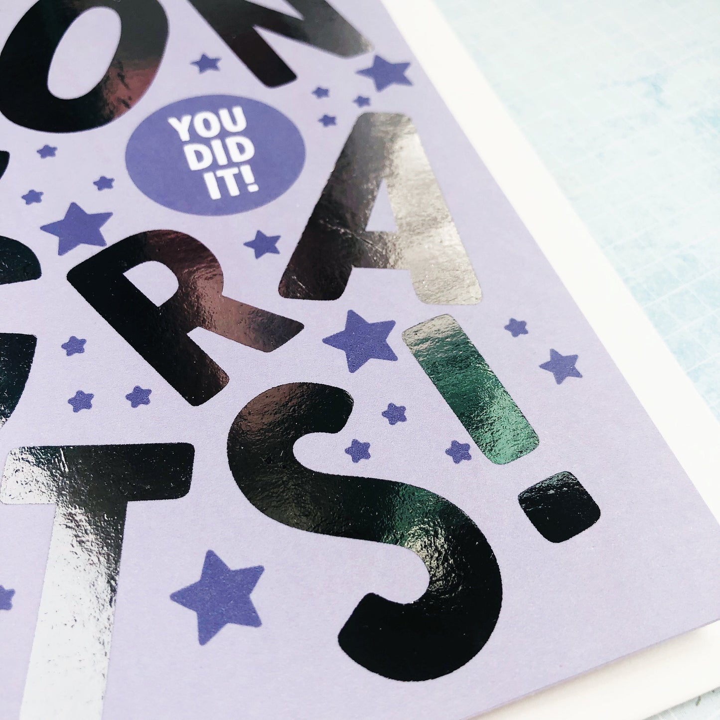 Congrats + Silver Foil Purple Greeting Card
