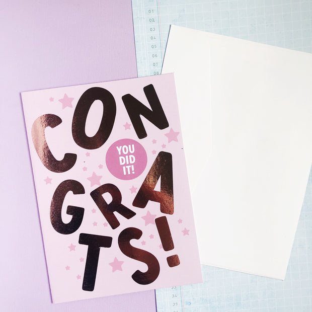 Congrats + Rose Gold Foil Greeting Card