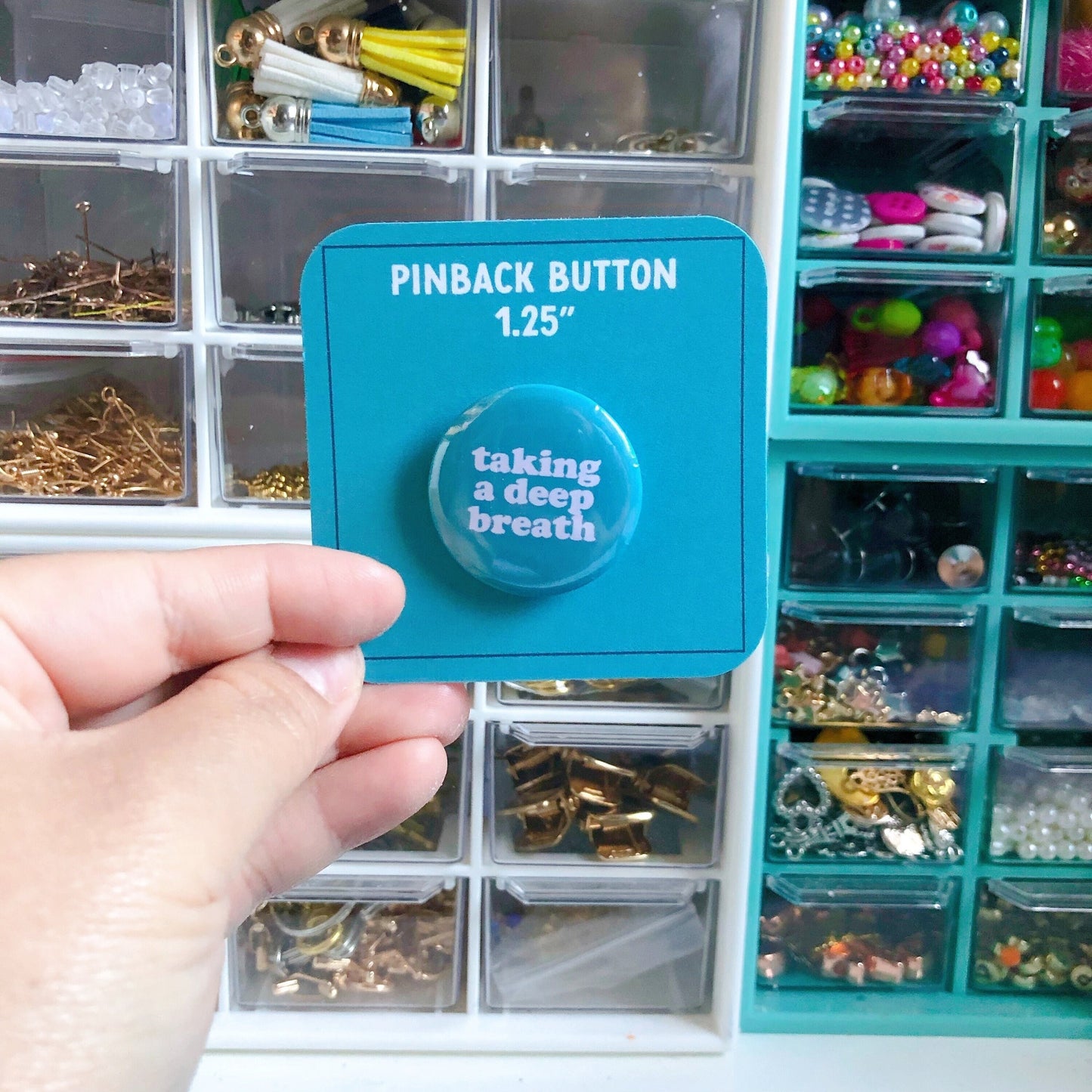 Taking a Deep Breath Pin Button