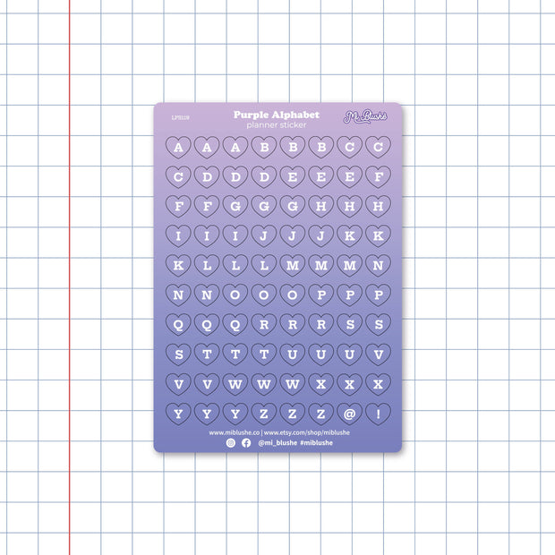 Purple Alphabet Heart Planner Sticker