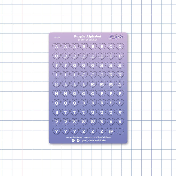 Purple Alphabet Heart Planner Sticker