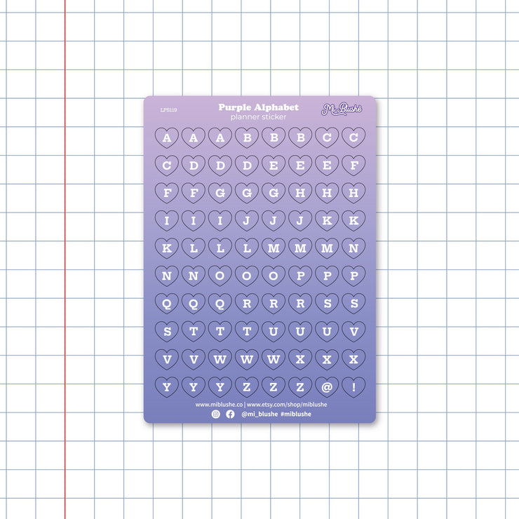Purple Alphabet Heart Planner Sticker