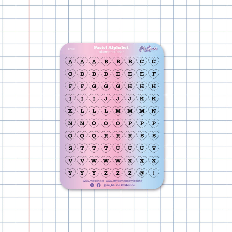Pastel Alphabet Heart Planner Sticker