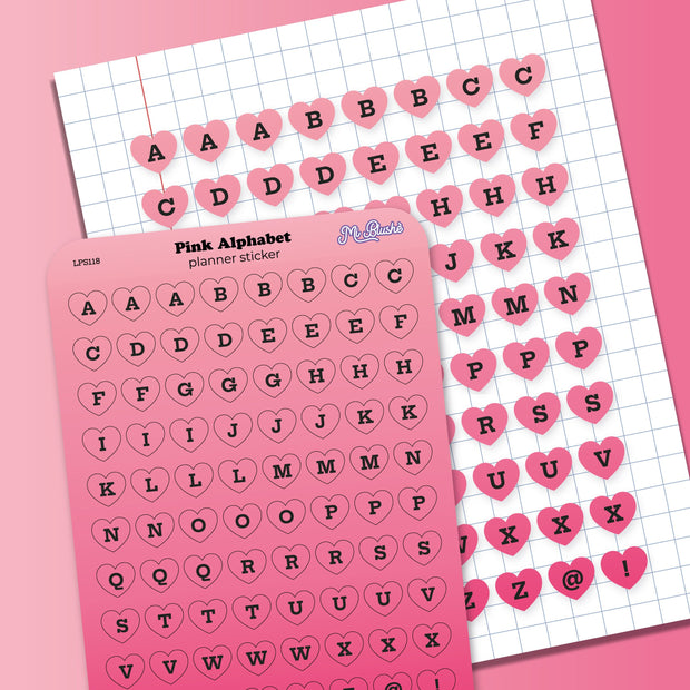 Pink Alphabet Heart Planner Sticker