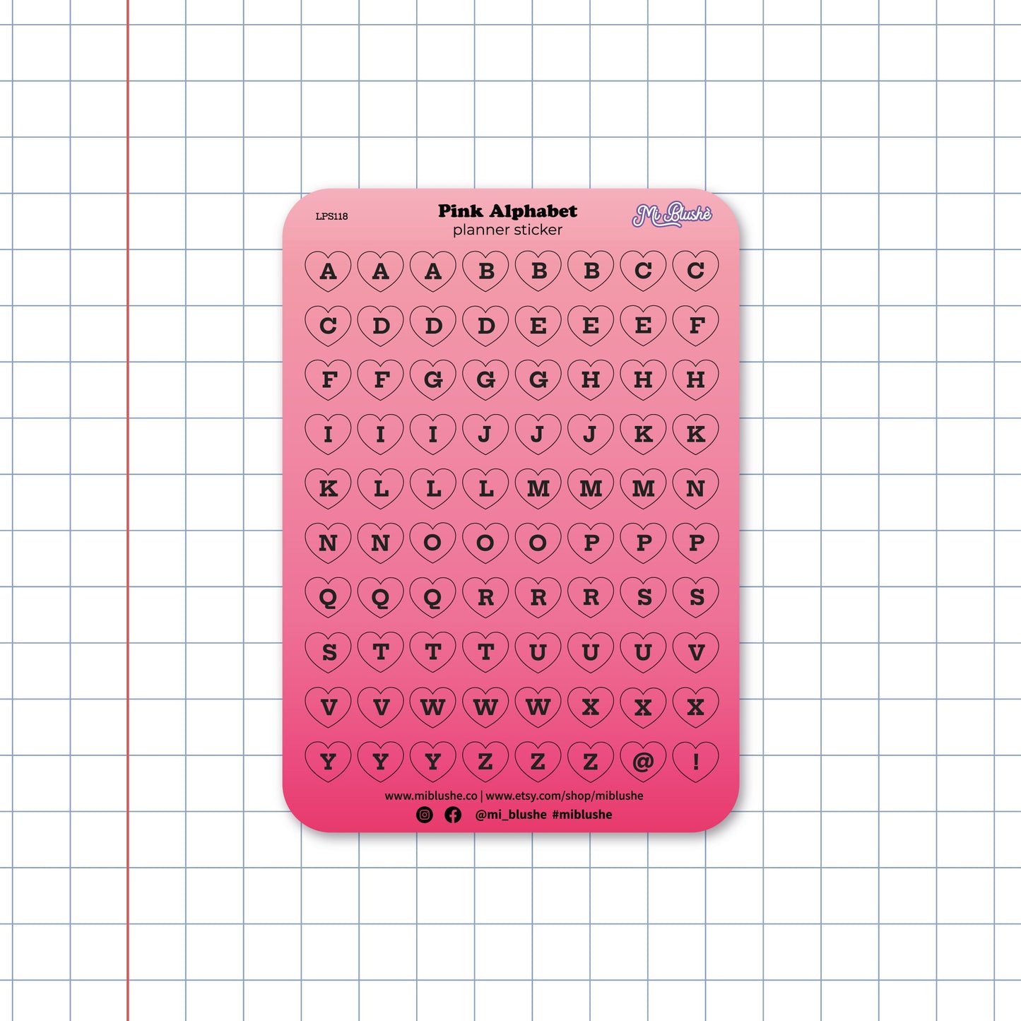 Pink Alphabet Heart Planner Sticker