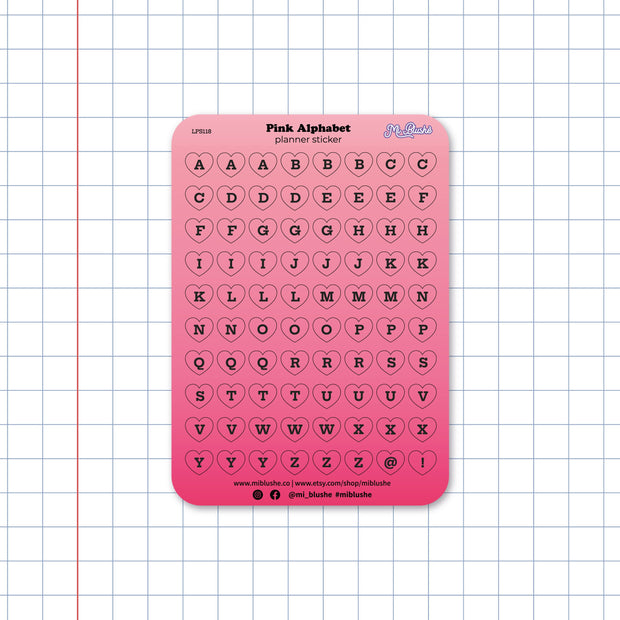 Pink Alphabet Heart Planner Sticker
