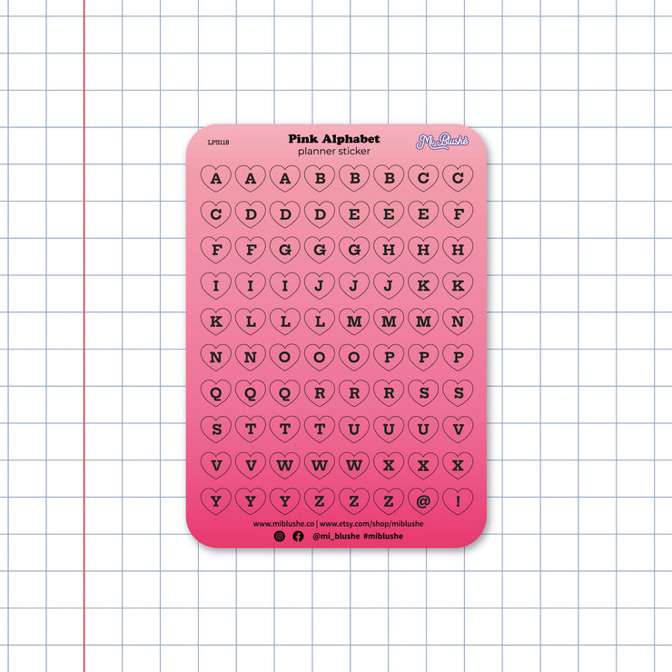 Pink Alphabet Heart Planner Sticker